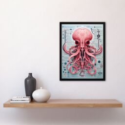 Artery8 Wall Art Print Weapons Grade Octopus Robot Hybrid Secret Military Schematic Blue Futuristic Complex Arcane Manuscript Gift For Him Man Cave - thumbnail 4