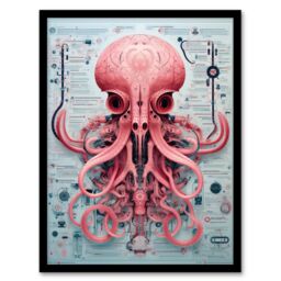Artery8 Wall Art Print Weapons Grade Octopus Robot Hybrid Secret Military Schematic Blue Futuristic Complex Arcane Manuscript Gift For Him Man Cave - thumbnail 1