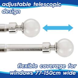 Harbour Housewares Extendable Metal Ball Curtain Pole Kit - 77 to 150cm in Silver - thumbnail 4