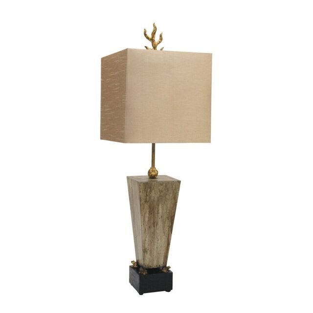 Loops Table Lamp Gilded Frogs Light Brown Faux Silk Shade Gold Leaf Finial LED E27 60W - image 1