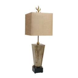 Loops Table Lamp Gilded Frogs Light Brown Faux Silk Shade Gold Leaf Finial LED E27 60W - thumbnail 1