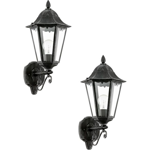 Loops 2 PACK IP44 Outdoor Wall Light Black & Silver Patina Up Lantern 1x 60W E27 - image 1