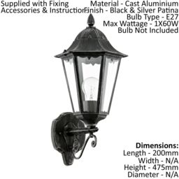 Loops 2 PACK IP44 Outdoor Wall Light Black & Silver Patina Up Lantern 1x 60W E27 - thumbnail 2