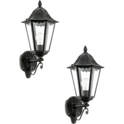 Loops 2 PACK IP44 Outdoor Wall Light Black & Silver Patina Up Lantern 1x 60W E27