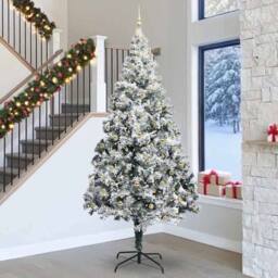 Berkfield Home Christmas Tree with 300 LEDs with Stand White 300 cm PVC - thumbnail 1
