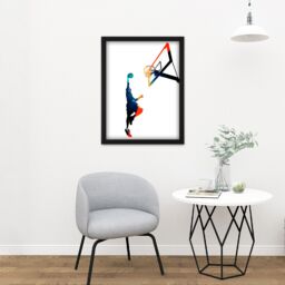 "Artery8 Wall Art Print Basketball Jump Hoop Ball Dunk Large Framed Wall Décor Art in White - Size: W18"" x H24""" - thumbnail 2
