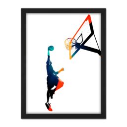 "Artery8 Wall Art Print Basketball Jump Hoop Ball Dunk Large Framed Wall Décor Art in White - Size: W18"" x H24""" - thumbnail 1
