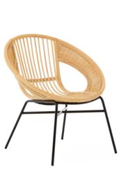 Orsina Comfortable Natural Rattan & Black Iron Arm Chair, Durable Outdoor Chair, Versatile Natural Dining Chair - thumbnail 2