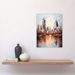 Artery8 London Cityscape Skyline The Gherkin Oil Painting Thames Reflections In Autumn Unframed Wall Art Print Poster Home Decor Premium - thumbnail 4