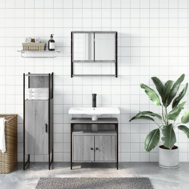 Berkfield Home Durable 3 Piece Bathroom Furniture Set Grey Sonoma Engineered Wood - image 1