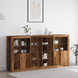 Berkfield Home Sideboard with LED Lights Old Wood 202x37x100 cm Engineered Wood in Brown - Size: 202 x 37 x 100 cm - thumbnail 2