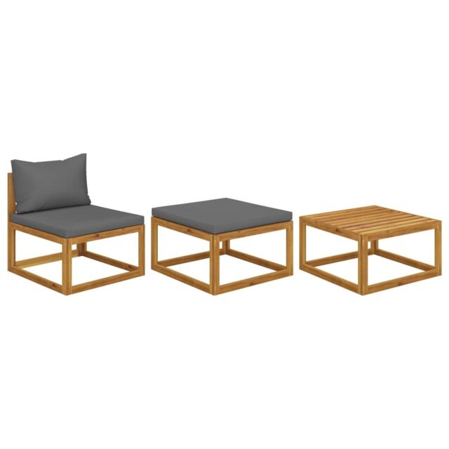 Berkfield Home 3 Piece Garden Lounge Set with Cushions Solid Wood Acacia in Grey - image 1