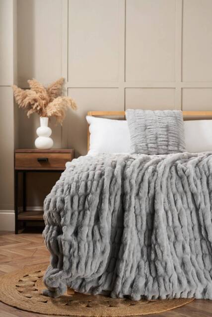 BHS Ruched Faux Fur Throw in Grey - image 1