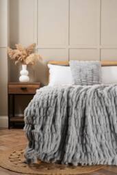 BHS Ruched Faux Fur Throw in Grey - thumbnail 1