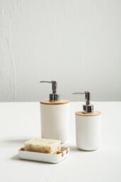 Orsina Subtle White Lotion Dispenser With Bamboo Fibre Body, Liquid Soap Pump For Hand Wash, Moisturizer Dispenser - thumbnail 4