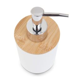 Orsina Subtle White Lotion Dispenser With Bamboo Fibre Body, Liquid Soap Pump For Hand Wash, Moisturizer Dispenser - thumbnail 2