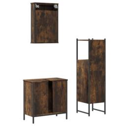 Berkfield Home Durable 3 Piece Bathroom Furniture Set Smoked Oak Engineered Wood in Brown - thumbnail 8