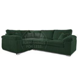 Furnishings For Less UK Delta Large 4 Seater Corner Sofa Left Hand Facing Jumbo Cord L Shape in Green
