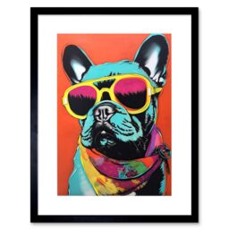 "Artery8 Wall Art Print French Bulldog Wearing Sunglasses & Bandana Artwork Framed 9X7 Inch in Black - Size: W7"" x H9""" - thumbnail 1