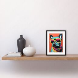 "Artery8 Wall Art Print French Bulldog Wearing Sunglasses & Bandana Artwork Framed 9X7 Inch in Black - Size: W7"" x H9""" - thumbnail 2