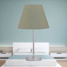 First Choice Lighting Chrome Stick Table Lamp with Sage Green Fabric Shade in Silver - thumbnail 3