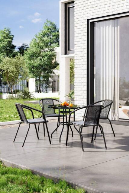Garden Sanctuary 4-Seater Round Garden Dining Table Bistro Set in Black - image 1