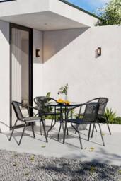Garden Sanctuary 4-Seater Round Garden Dining Table Bistro Set in Black - thumbnail 2