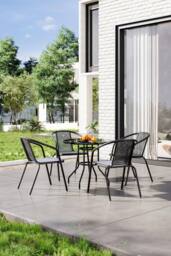 Garden Sanctuary 4-Seater Round Garden Dining Table Bistro Set in Black - thumbnail 1