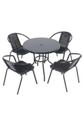 Garden Sanctuary 4-Seater Round Garden Dining Table Bistro Set in Black - thumbnail 3