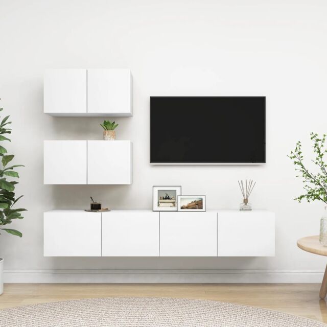 Berkfield Home 4 Piece TV Cabinet Set White Engineered Wood - image 1