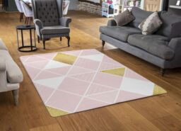 Benjamin Tate Design Pink & Gold Geometric Rug in Natural - Size: Large - thumbnail 2
