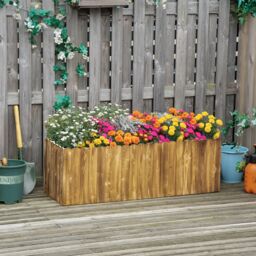 OUTSUNNY Raised Flower Bed Wooden Rectangualr Planter Container Box Large Garden Wood in Natural - thumbnail 1