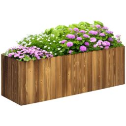 OUTSUNNY Raised Flower Bed Wooden Rectangualr Planter Container Box Large Garden Wood in Natural - thumbnail 2