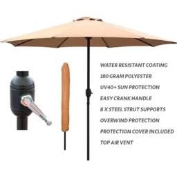 Nordara Khaki 2.7M Garden Parasol Lightweight Patio Sun Shade Umbrella - thumbnail 3