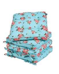 Dibor Set of 4 Floral Blue Summer Outdoor Garden Chair Seat Pad Box Cushions W45 x L45cm - Size: 45 cm x 45 cm - thumbnail 2
