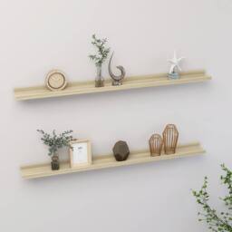 Berkfield Home Wall Shelves 2 pcs Sonoma Oak 100x9x3 cm in Light Tan - Size: 100 x 9 x 3 cm - thumbnail 2