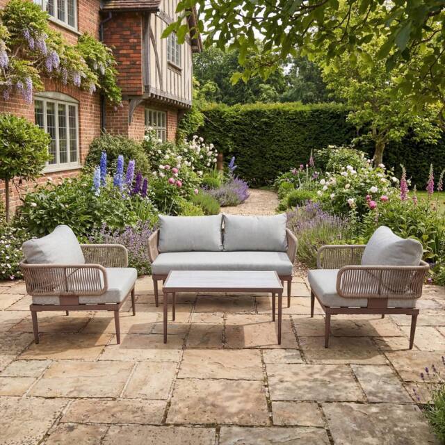 Artemis Home Soveria Outdoor Conversation Set - 2 Seat Sofa, 2 x Chairs + Table in Brown - image 1