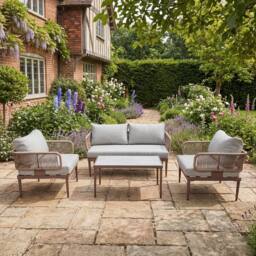 Artemis Home Soveria Outdoor Conversation Set - 2 Seat Sofa, 2 x Chairs + Table in Brown - thumbnail 1