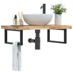 Berkfield Home Basin Shelf Wall Mounted Steel & Solid Wood Acacia in Brown