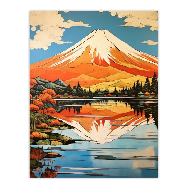 Artery8 Mount Fuji Reflecting In Lake Kawaguchi Waters Oil Painting Japan Sacred Volcano Mountain Large Wall Unframed Art Poster Print Thick Paper - image 1