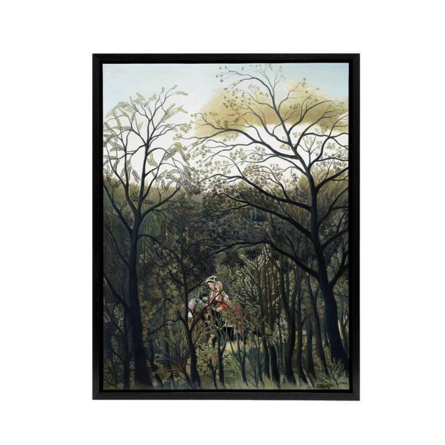"Artery8 Rendezvous in the Forest Rousseau Vintage Black Framed Canvas Wall Art in Green - Size: W12"" x H16""" - image 1