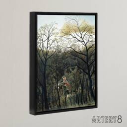 "Artery8 Rendezvous in the Forest Rousseau Vintage Black Framed Canvas Wall Art in Green - Size: W12"" x H16""" - thumbnail 2
