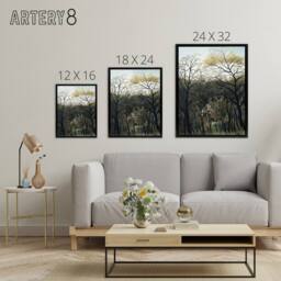 "Artery8 Rendezvous in the Forest Rousseau Vintage Black Framed Canvas Wall Art in Green - Size: W12"" x H16""" - thumbnail 4