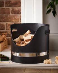 Dibor Black & Nickel Coal, Log, Kindling Bucket with Silver Three-Fold Firescreen - thumbnail 2