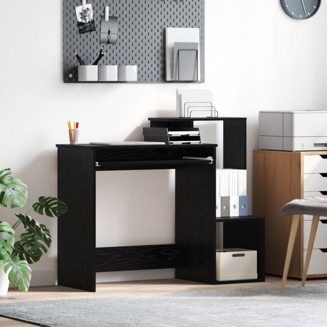 Berkfield Home Black Oak Computer Desk Black Oak Engineered wood, MDF Medium - image 1