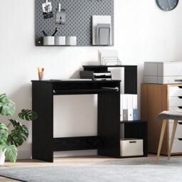 Berkfield Home Black Oak Computer Desk Black Oak Engineered wood, MDF Medium - thumbnail 1