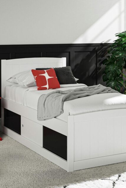 Time4sleep Maxistore 3 Door Black Wooden Storage Single Bed Frame in White - image 1