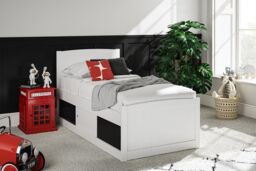 Time4sleep Maxistore 3 Door Black Wooden Storage Single Bed Frame in White - thumbnail 3