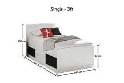 Time4sleep Maxistore 3 Door Black Wooden Storage Single Bed Frame in White - thumbnail 5