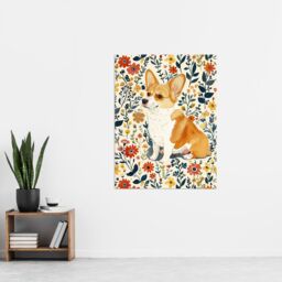 "Artery8 Pembroke Welsh Corgi Dog Lover Cute Floral Wall Art Print - Size: W12"" x H16""" - thumbnail 4